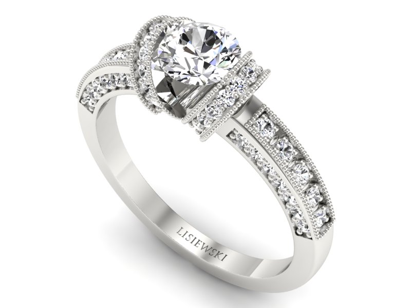 Pierścionek zaręczynowy z brylantami białe złoto - p16061b — zdjęcie 3