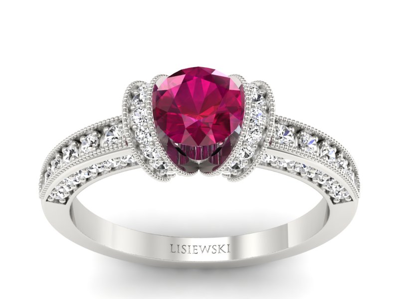 Pierścionek zaręczynowy z rubinem i brylantami - p16061br