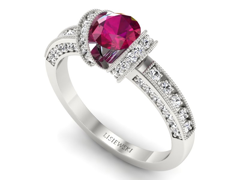 Pierścionek zaręczynowy z rubinem i brylantami - p16061br — zdjęcie 3