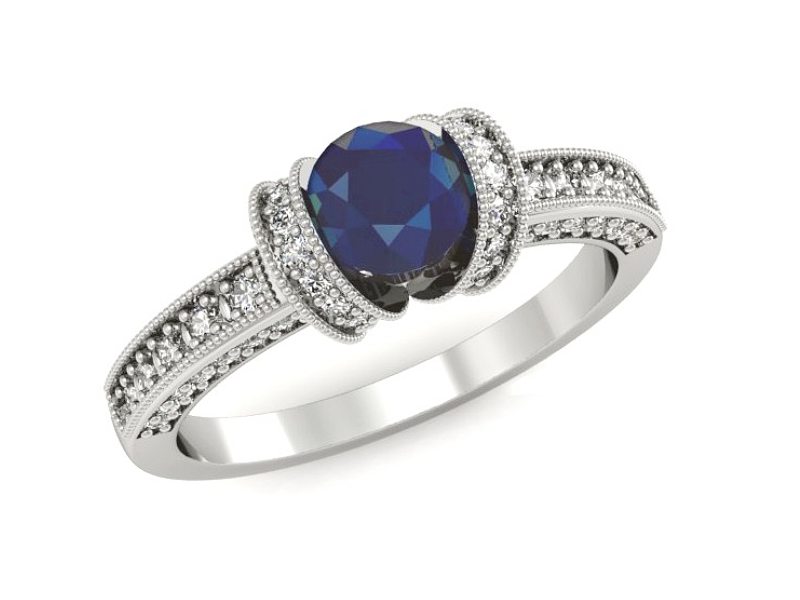 Pierścionek z szafirem i brylantami białe złoto - p16061bsz — zdjęcie 4