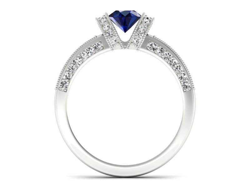 Pierścionek z szafirem i brylantami białe złoto - p16061bsz — zdjęcie 2