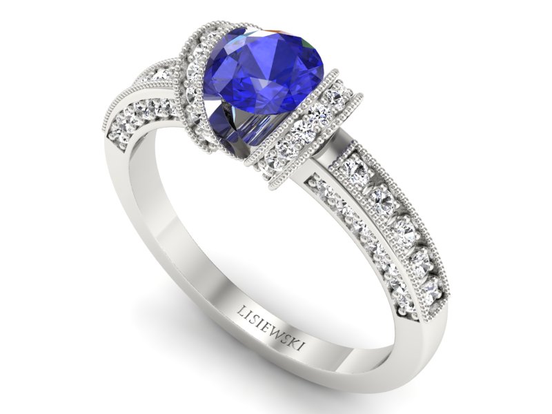 Pierścionek z szafirem i brylantami białe złoto - p16061bszc — zdjęcie 3
