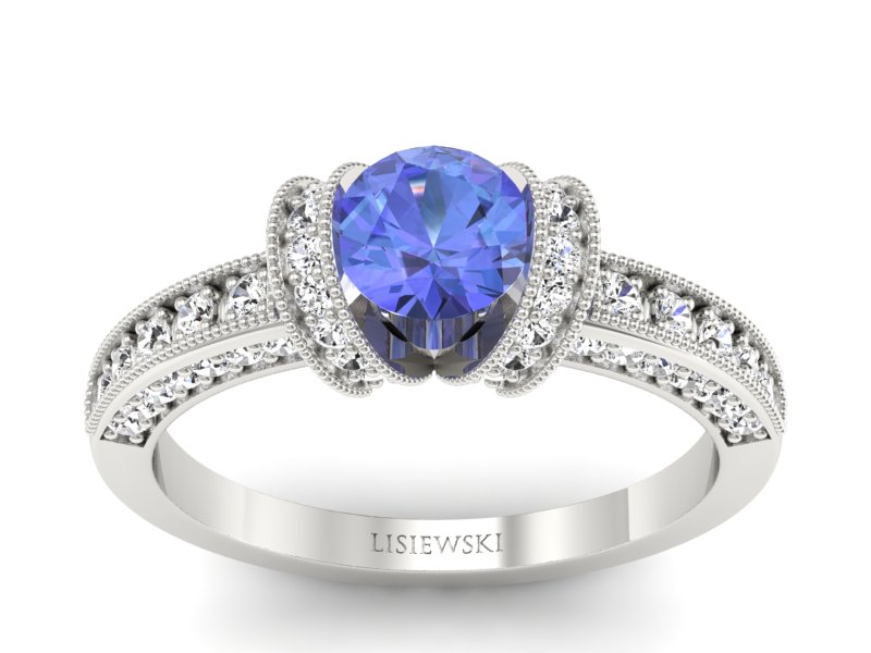 Pierścionek z tanzanitem białe złoto i brylantami - p16061bt