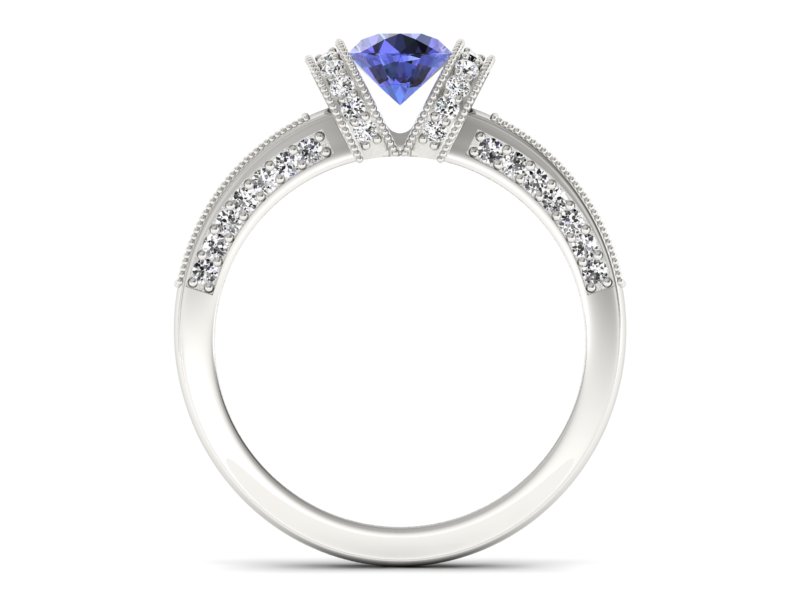 Pierścionek z tanzanitem białe złoto i brylantami - p16061bt — zdjęcie 2
