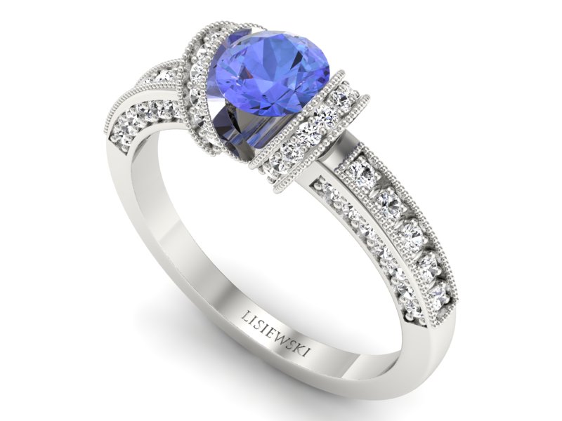 Pierścionek z tanzanitem białe złoto i brylantami - p16061bt — zdjęcie 3