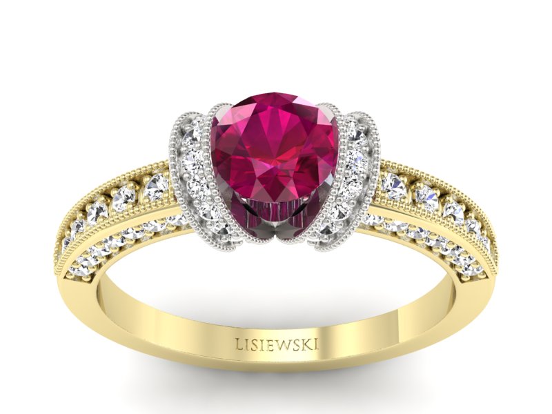 Pierścionek z rubinem i diamentami - p16061zbr