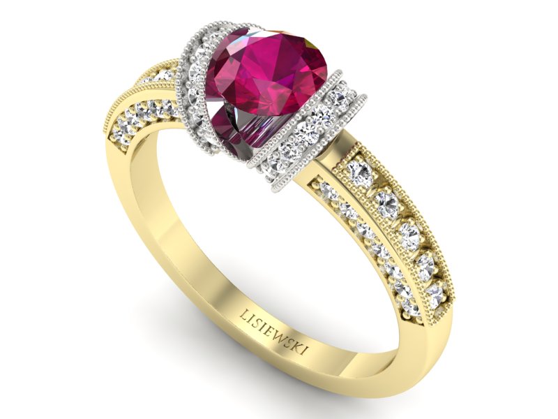Pierścionek z rubinem i diamentami - p16061zbr — zdjęcie 3