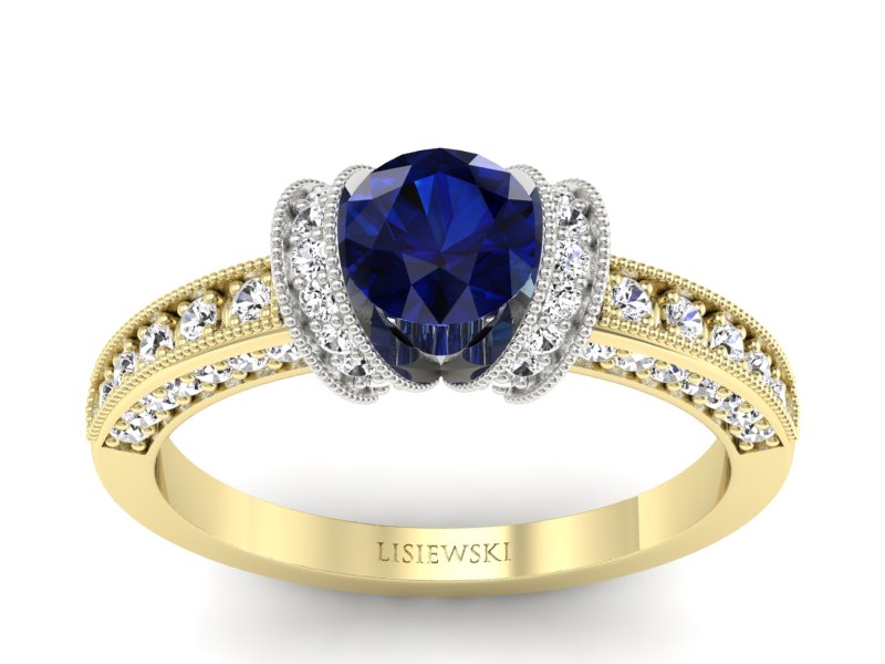 Pierścionek z szafirem i brylantami - p16061zbsz