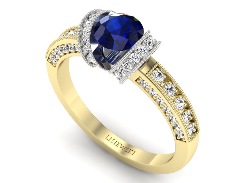 Pierścionek z szafirem i brylantami - p16061zbsz — zdjęcie 3