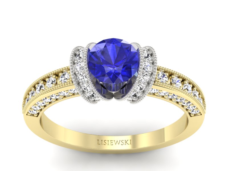 Pierścionek z szafirem i diamentami - p16061zbszc