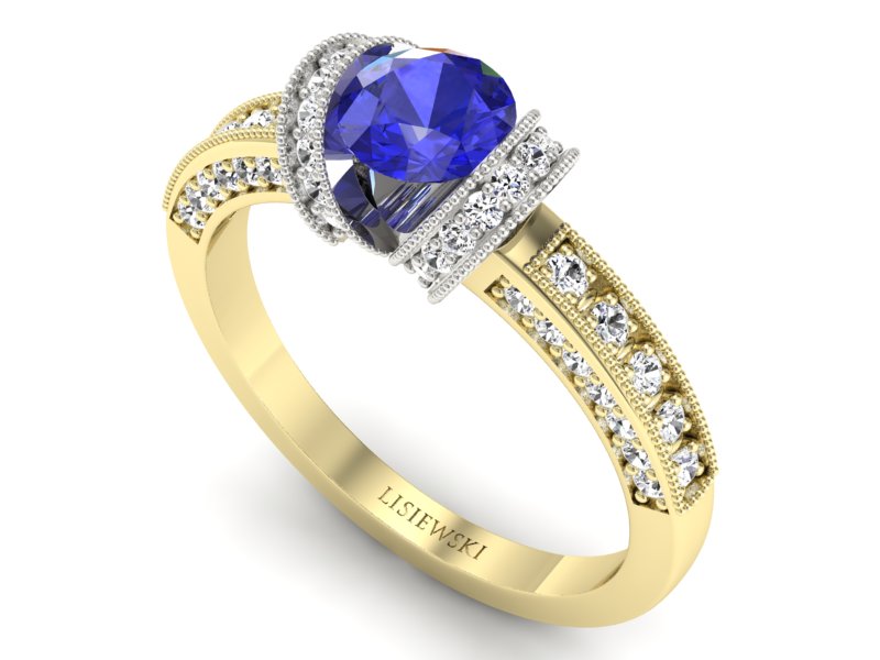 Pierścionek z szafirem i diamentami - p16061zbszc — zdjęcie 3