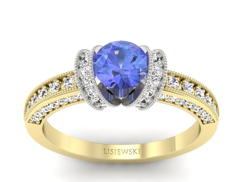 Pierścionek z tanzanitem i brylantami - p16061zbt