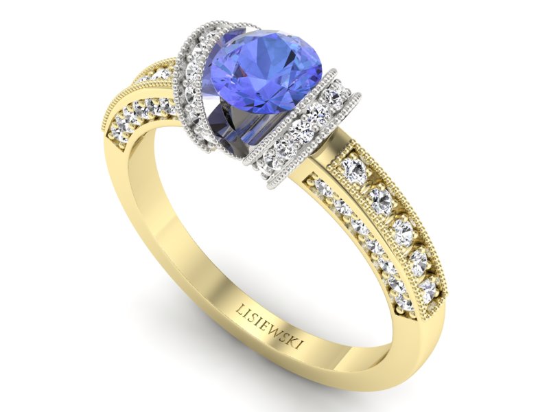Pierścionek z tanzanitem i brylantami - p16061zbt — zdjęcie 3