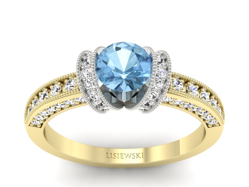 Złoty pierścionek z topazem i brylantami - p16061zbtp