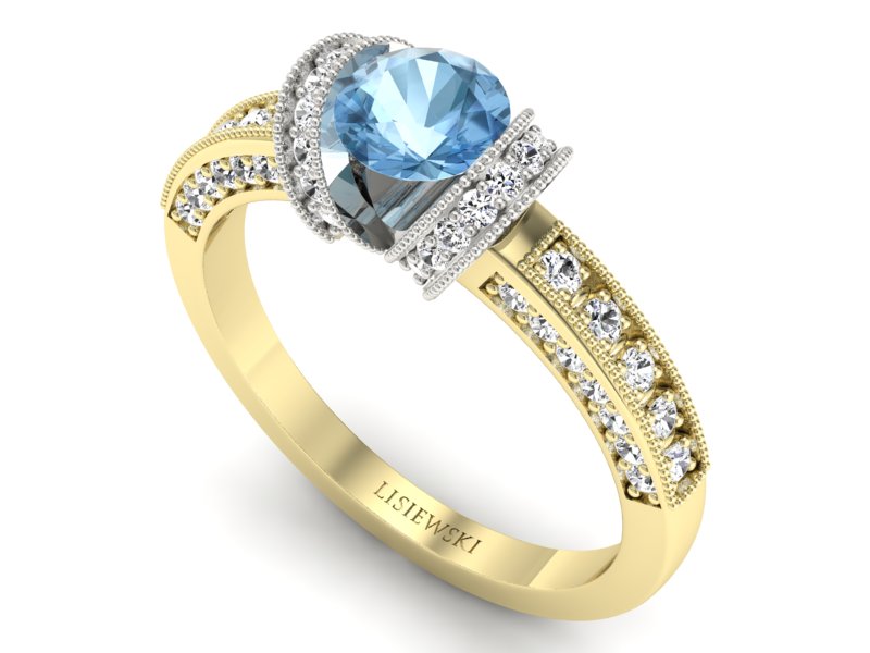 Złoty pierścionek z topazem i brylantami - p16061zbtp — zdjęcie 3