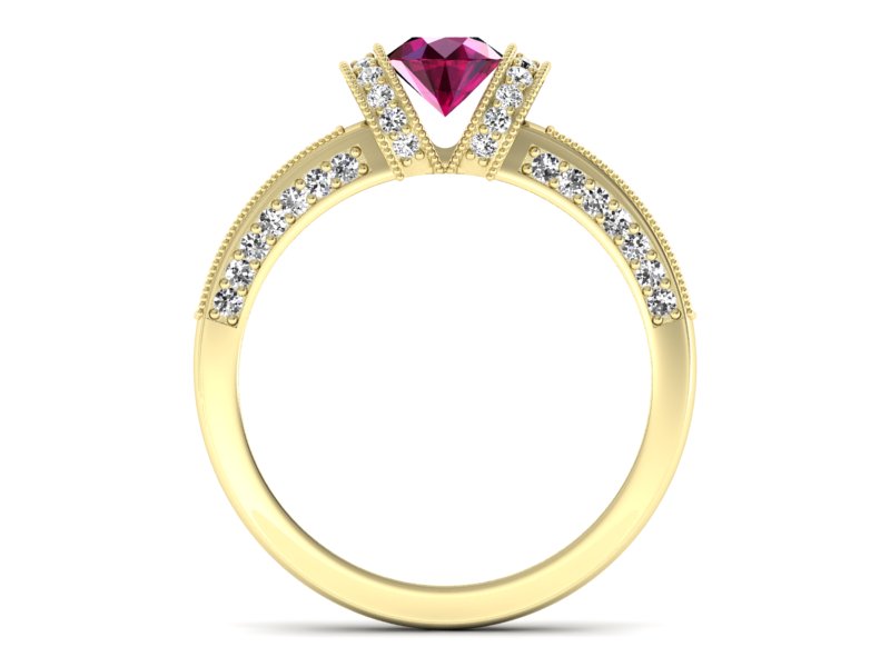 Pierścionek z rubinem i brylantami żółte złoto - p16061zr — zdjęcie 2