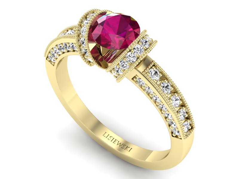 Pierścionek z rubinem i brylantami żółte złoto - p16061zr — zdjęcie 3