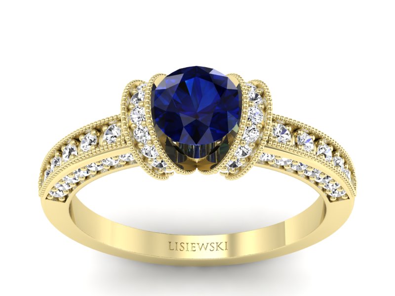 Złoty pierścionek z szafirem i brylantami - p16061zsz