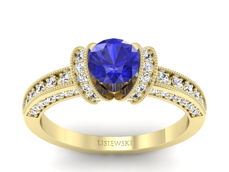 Pierścionek z szafirem i brylantami - p16061zszc