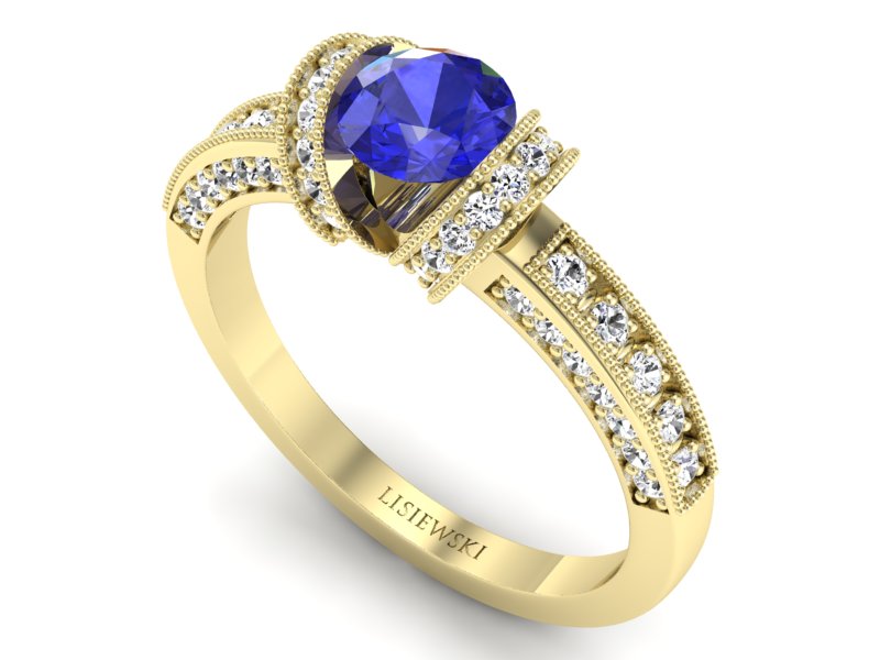 Pierścionek z szafirem i brylantami - p16061zszc — zdjęcie 3