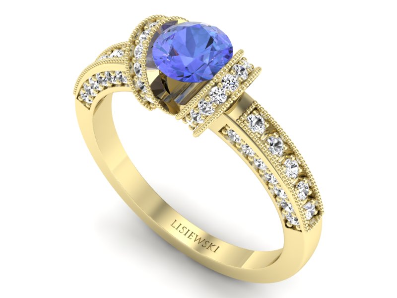 Pierścionek z tanzanitem i brylantami żółte złoto - p16061zt — zdjęcie 3