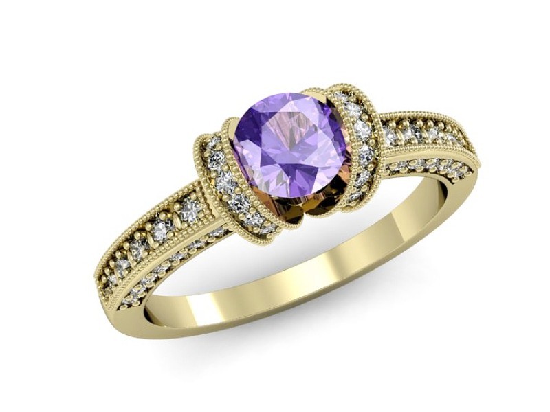 Pierścionek z tanzanitem i brylantami żółte złoto - p16061zt — zdjęcie 4