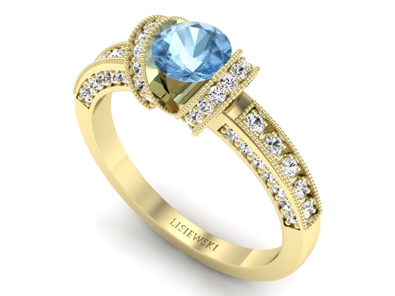 Złoty pierścionek z topazem i brylantami - p16061ztp — zdjęcie 3