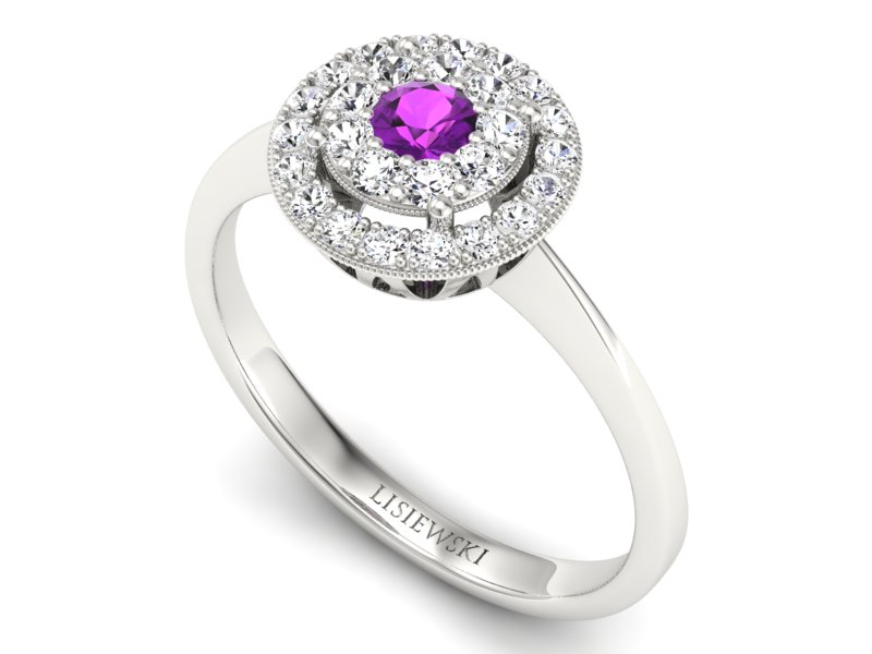 Pierścionek zaręczynowy z ametystem i brylantami - P16063bam — zdjęcie 3