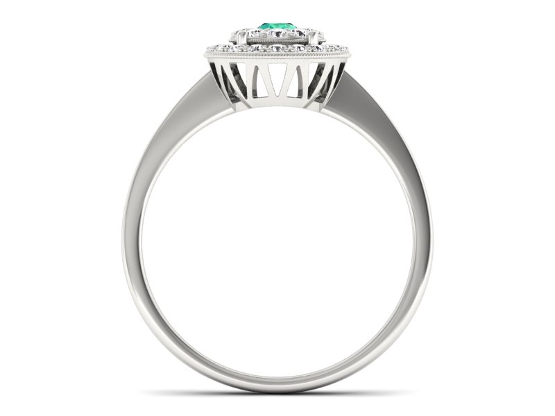 Złoty pierścionek ze szmaragdem i brylantami - P16063bsm — zdjęcie 2