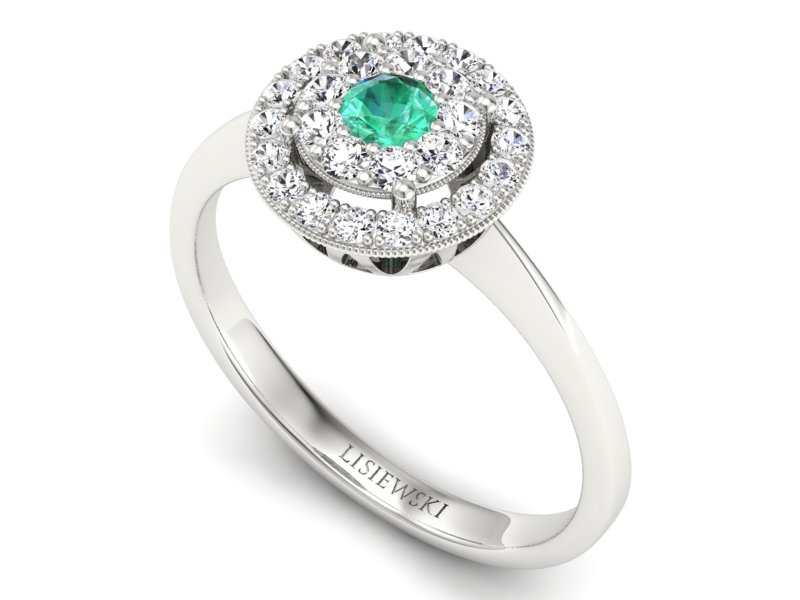 Złoty pierścionek ze szmaragdem i brylantami - P16063bsm — zdjęcie 3