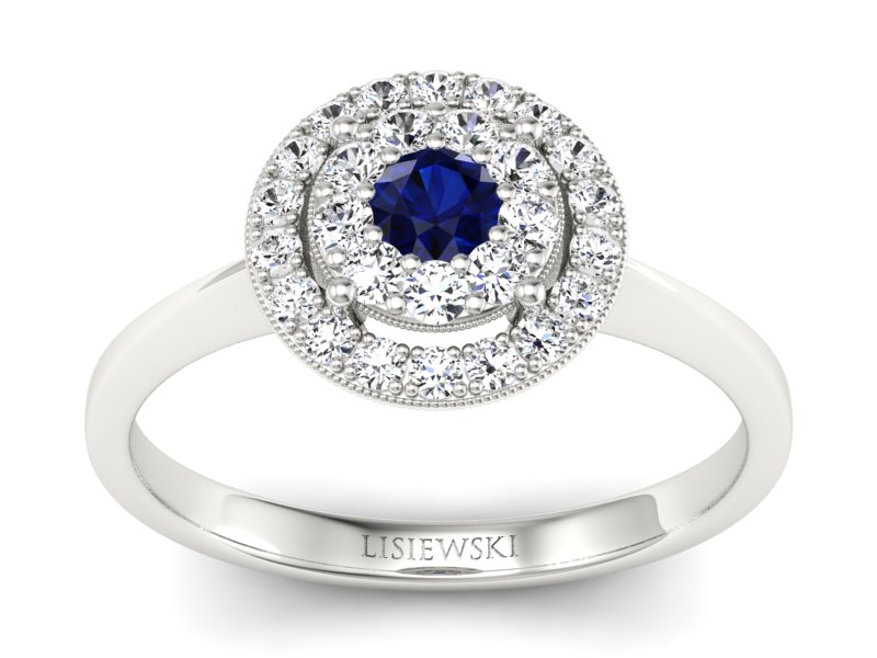 Pierścionek zaręczynowy z szafirem i brylantami - P16063bsz
