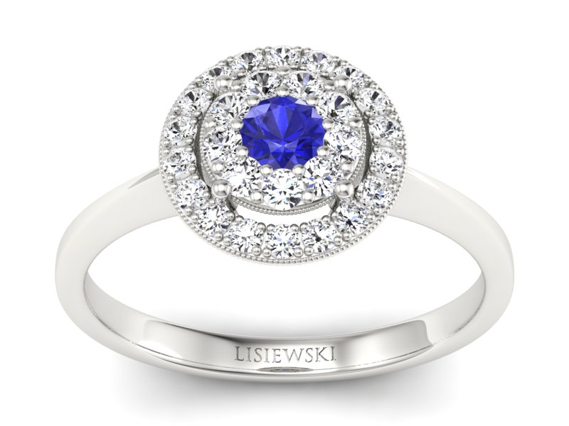 Pierścionek zaręczynowy z szafirem i brylantami - P16063bszc
