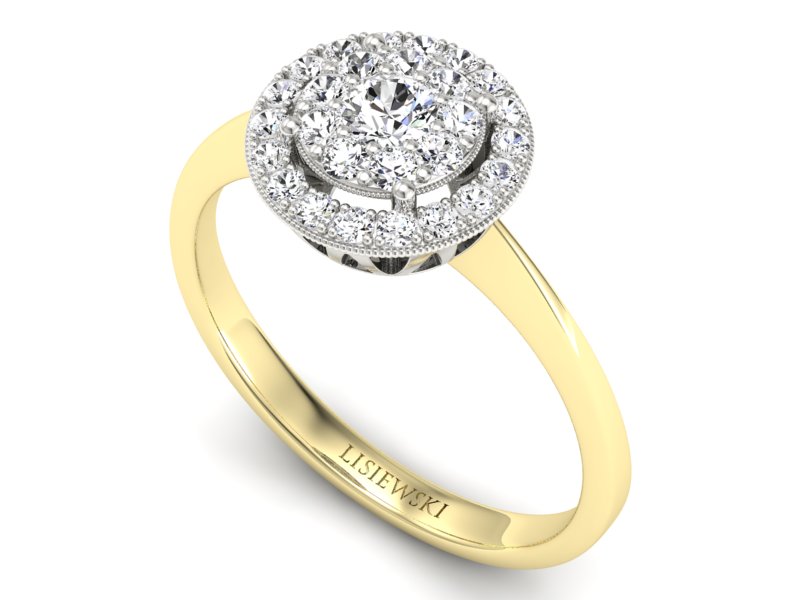 Pierścionek z diamentami żółte i białe złoto - p16063zb — zdjęcie 3