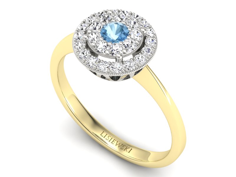 Złoty pierścionek z topazem i brylantami - P16063zba — zdjęcie 3