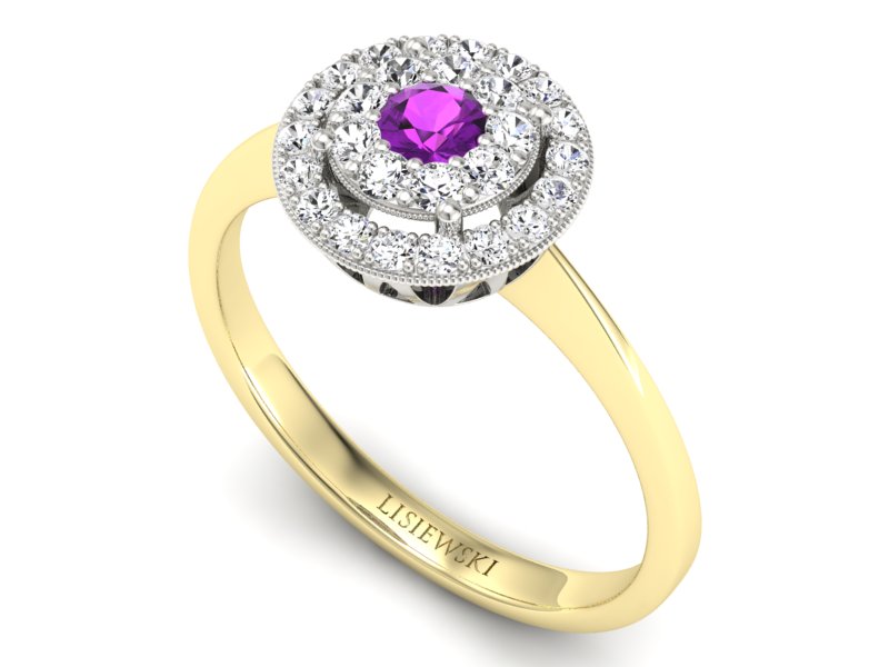 Pierścionek z ametystem i brylantami - P16063zbam — zdjęcie 3