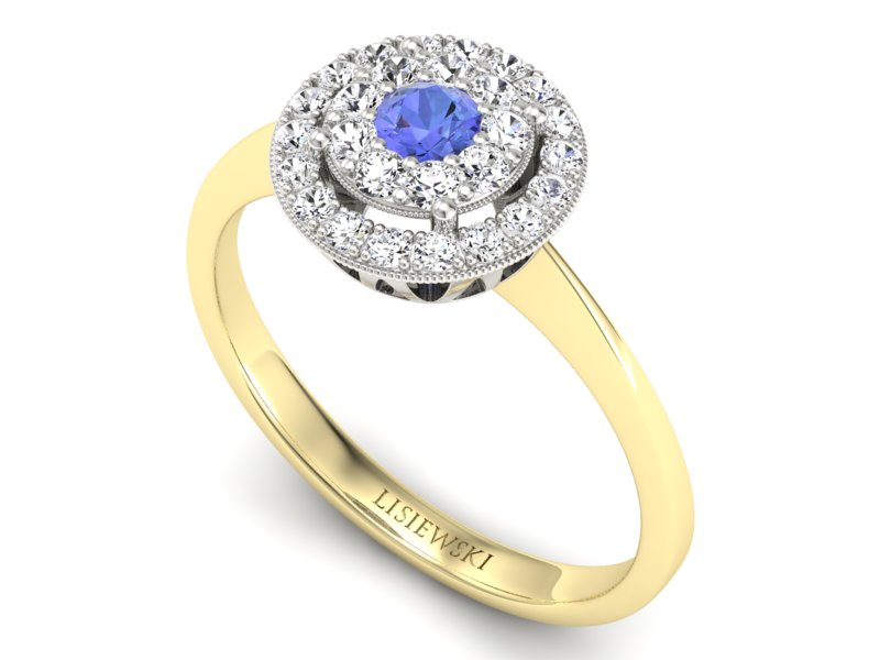 Złoty pierścionek z tanzanitem i brylantami - P16063zbt — zdjęcie 3