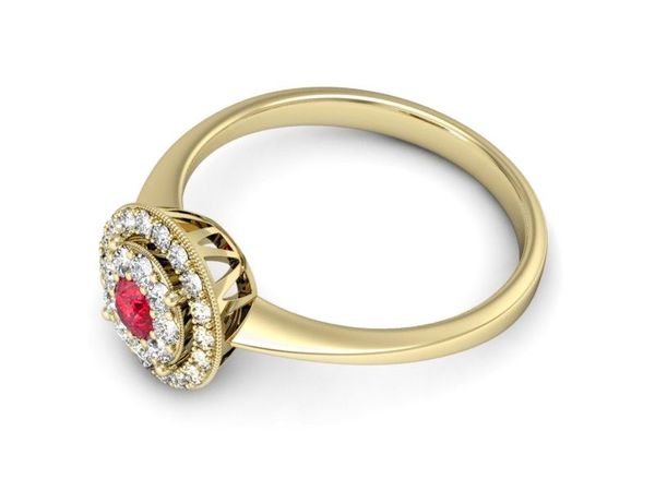 Złoty pierścionek z rubinem i brylantami - P16063zr1