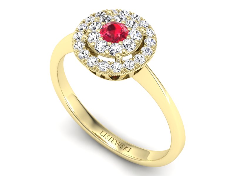 Złoty pierścionek z rubinem i brylantami - P16063zr1 — zdjęcie 3