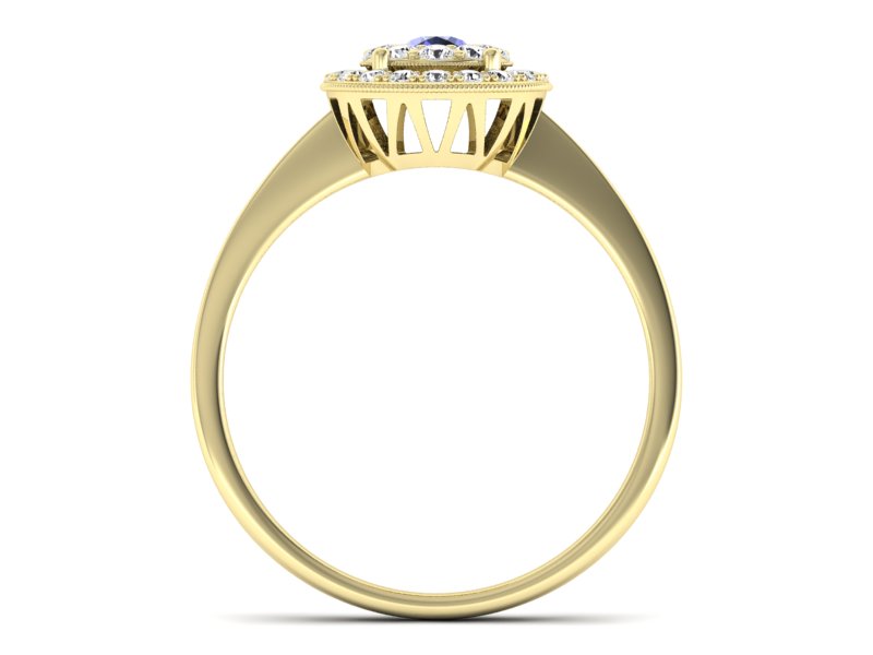 Pierścionek z tanzanitem i brylantami żółte złoto - P16063zt — zdjęcie 2