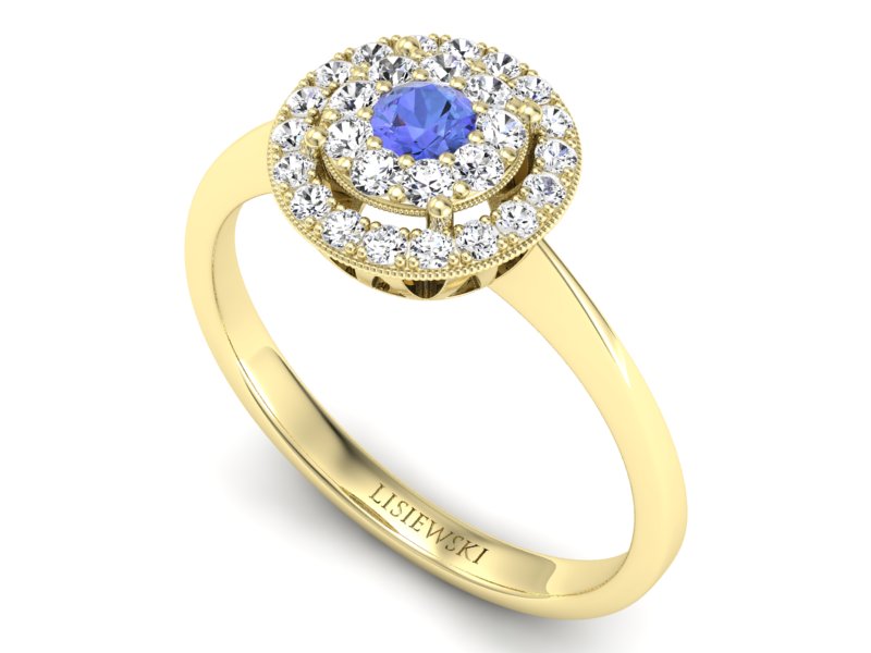 Pierścionek z tanzanitem i brylantami żółte złoto - P16063zt — zdjęcie 3