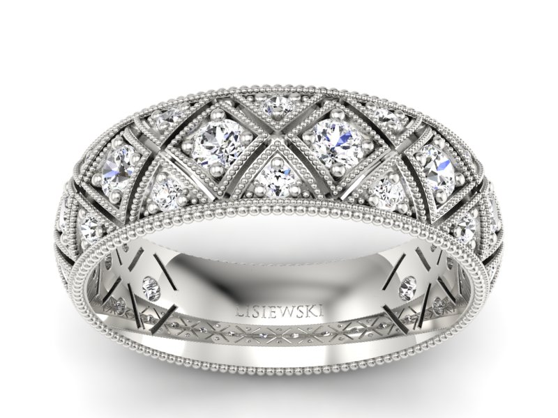 Pierścionek obrączka z brylantami białe złoto - p16064b