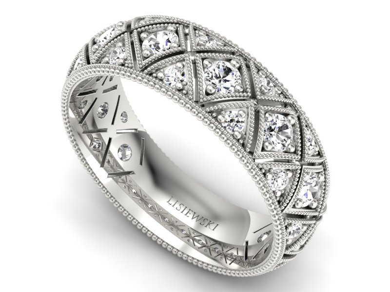 Pierścionek obrączka z brylantami białe złoto - p16064b — zdjęcie 3