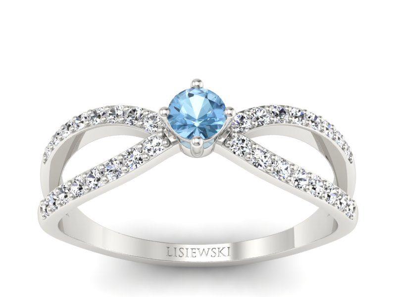Pierścionek z topazem i brylantami białe złoto - p16067ba