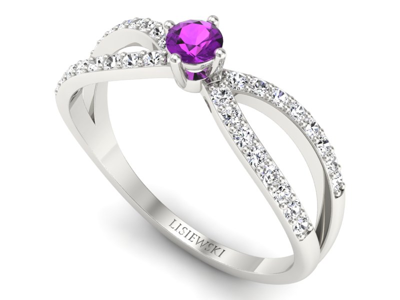 Pierścionek z ametystem i brylantami białe złoto - p16067bat — zdjęcie 3