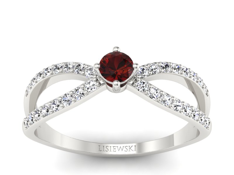 Złoty pierścionek z granatem i brylantami - p16067bgr