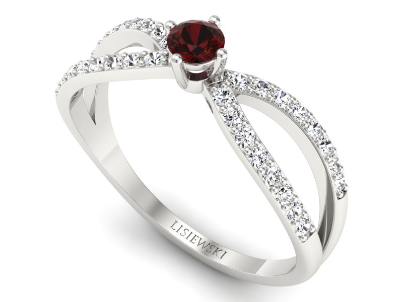 Złoty pierścionek z granatem i brylantami - p16067bgr — zdjęcie 3