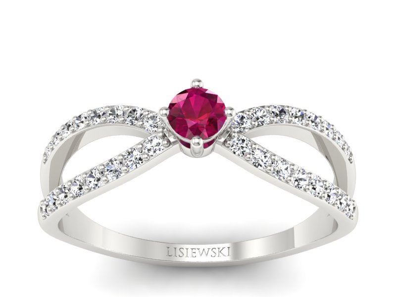 Pierścionek z rubinem i brylantami białe złoto - p16067br