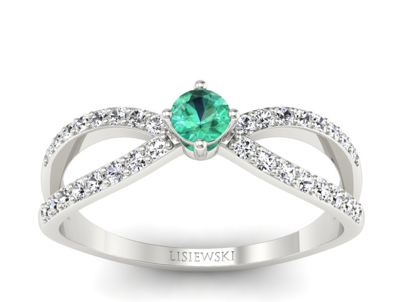 Złoty pierścionek ze szmaragdem i brylantami - p16067bsm