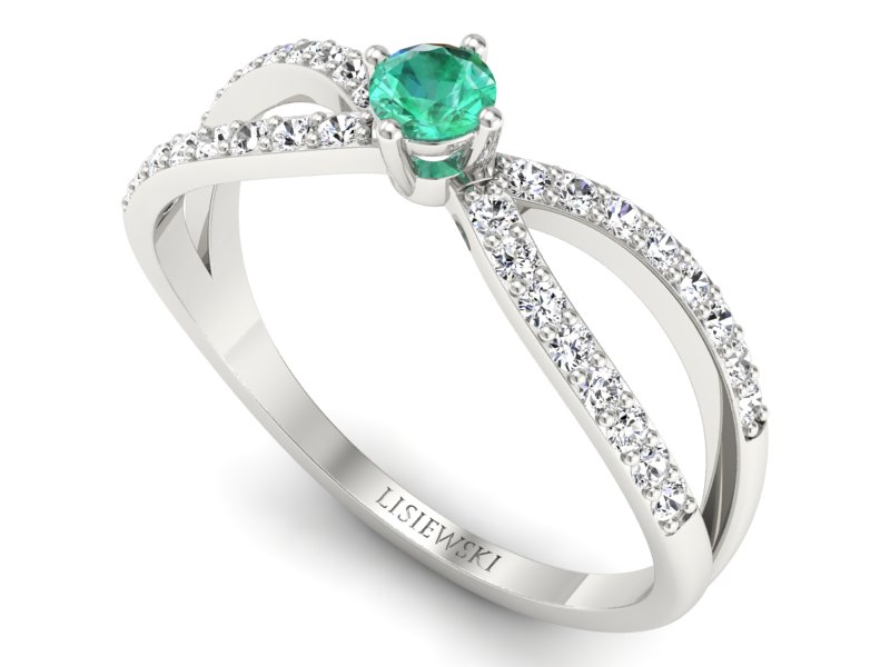 Złoty pierścionek ze szmaragdem i brylantami - p16067bsm — zdjęcie 3