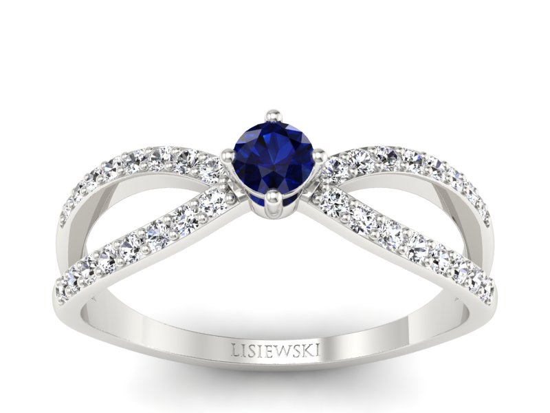 Pierścionek z szafirem i brylantami białe złoto - p16067bsz
